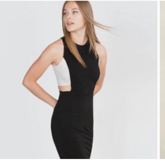 Zara Dresses & Skirts - Zara | Women’s Black Dress w| White Side Panel Cutout | Black / White Large. New